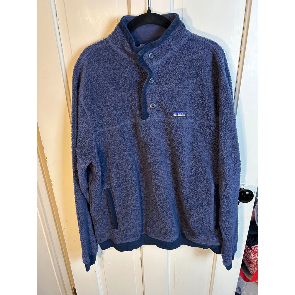 Patagonia Mens Shearling Button Fleece Pullover Navy Blue XL 26140‎  Gorpcore